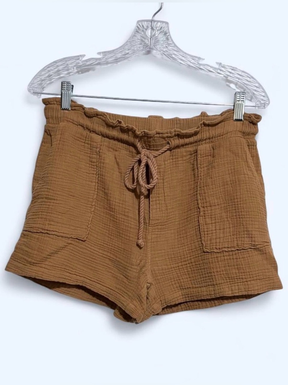 Thread & Supply Caramel Brown Gauze Drawstring Shorts